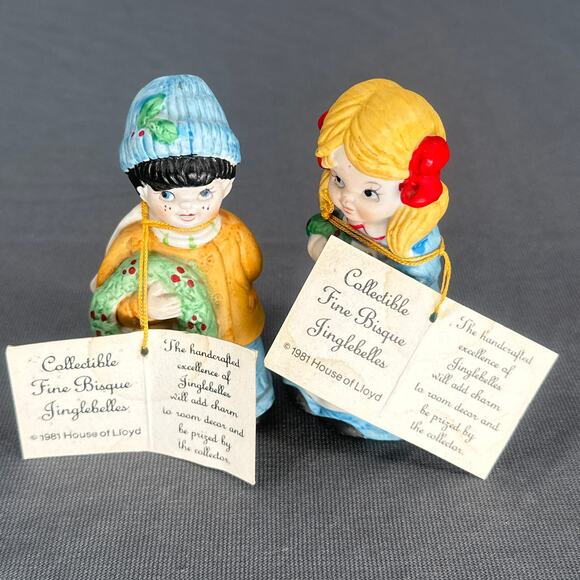 VTG 80s House of Lloyd Porcelain Bisque Bell Ornament Figures Boy Girl Christmas - Picture 7 of 16